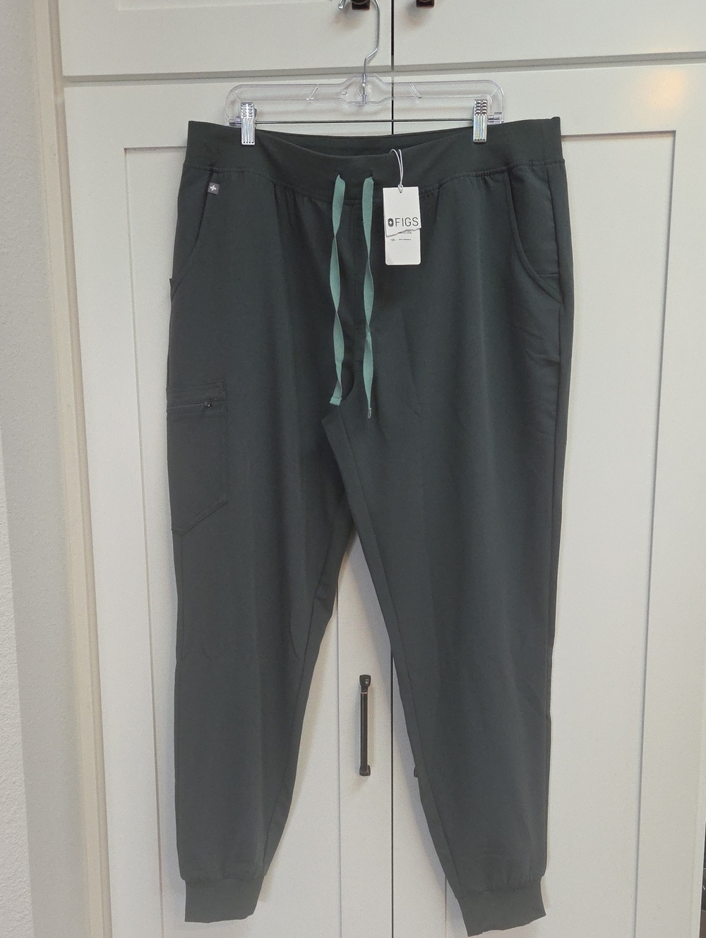 Figs Zomora Dark Olive Joggers with Mint Drawstring